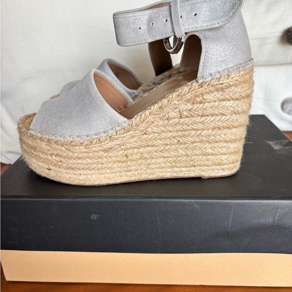 Silver Espadrille Wedge Sandals